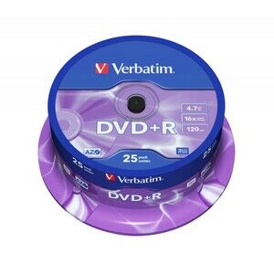 Verbatim DVD+R Matt Silver 4.7 GB 16x Speed 120 Min 25 Pack Blank CD Life Series